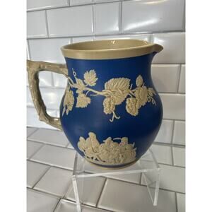 ANTIQUE COPELAND SPODE JASPER WARE ALE/BEER PITCHER w/ PUB SCENES & HOPS c1910